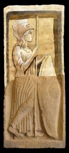 Relief of Minerva, and hypothetical reconstruction of upper half. Source: Arxiu Municipal Tarragona.